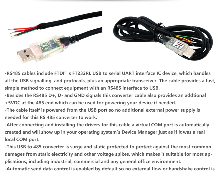 Ftdi Chip USB to RS485 Cable with Tx/Rx LEDs, Wire End, 1.8m USB-RS485-We